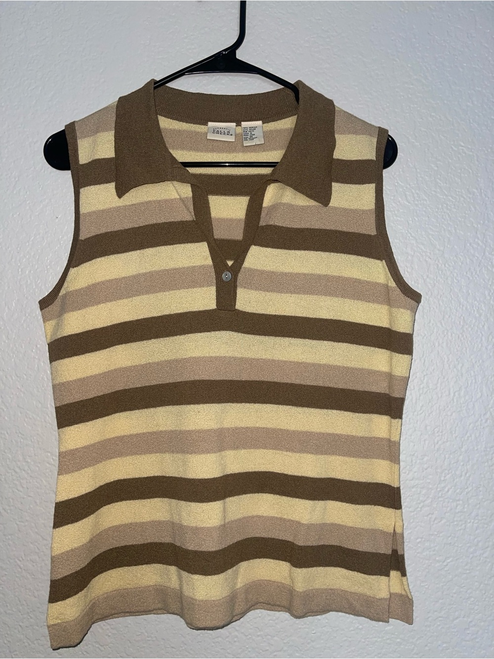 Falls Creek Sleeveless Striped Polo Tank — Brown & Cream
